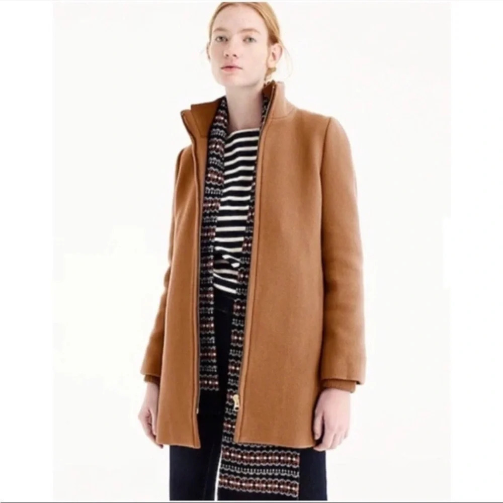 J. Crew Lodge Italian Wool Stadium Pea Coat Size 00 Tan Brown Camel b50